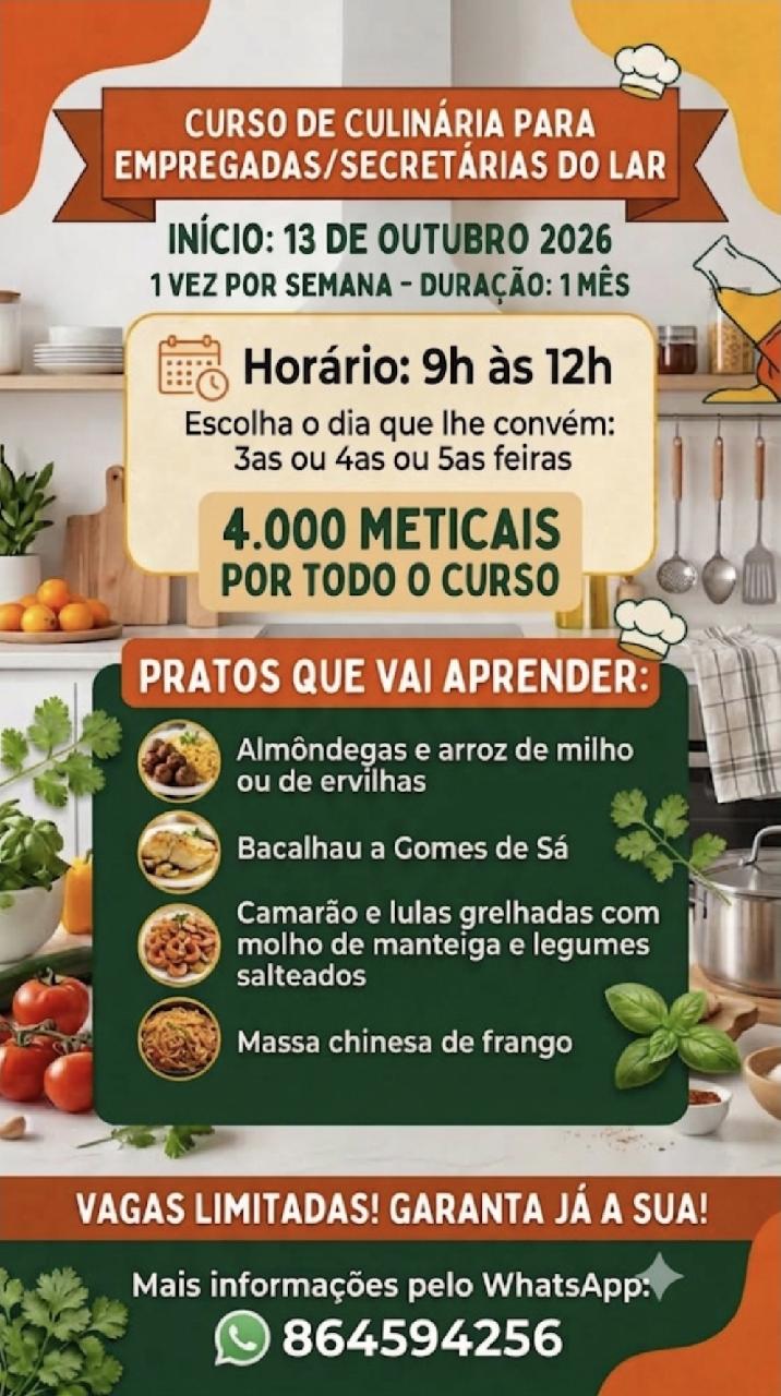 Aulas de culinária para empregadas/ Secretárias do Lar